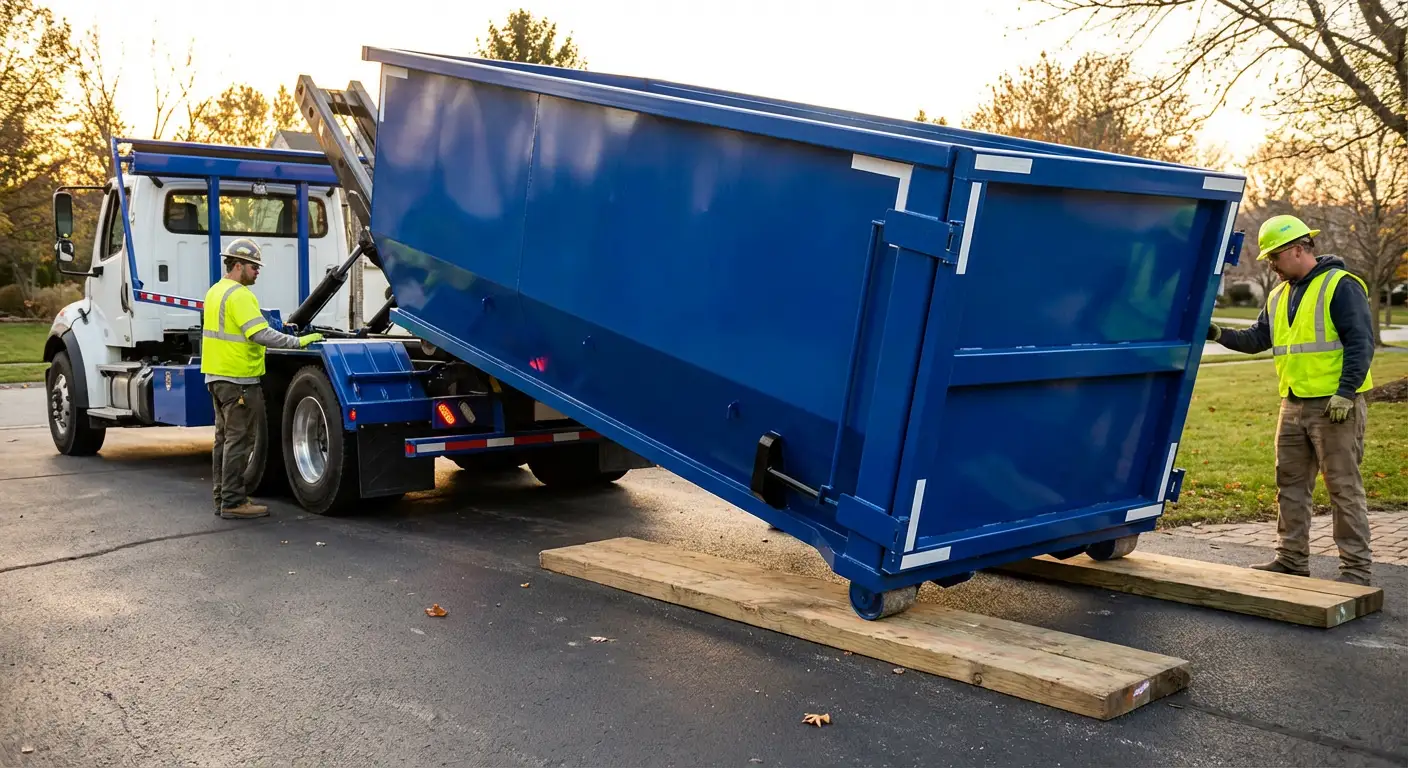 Dumpster delivery on driveway in Waynesboro, GA