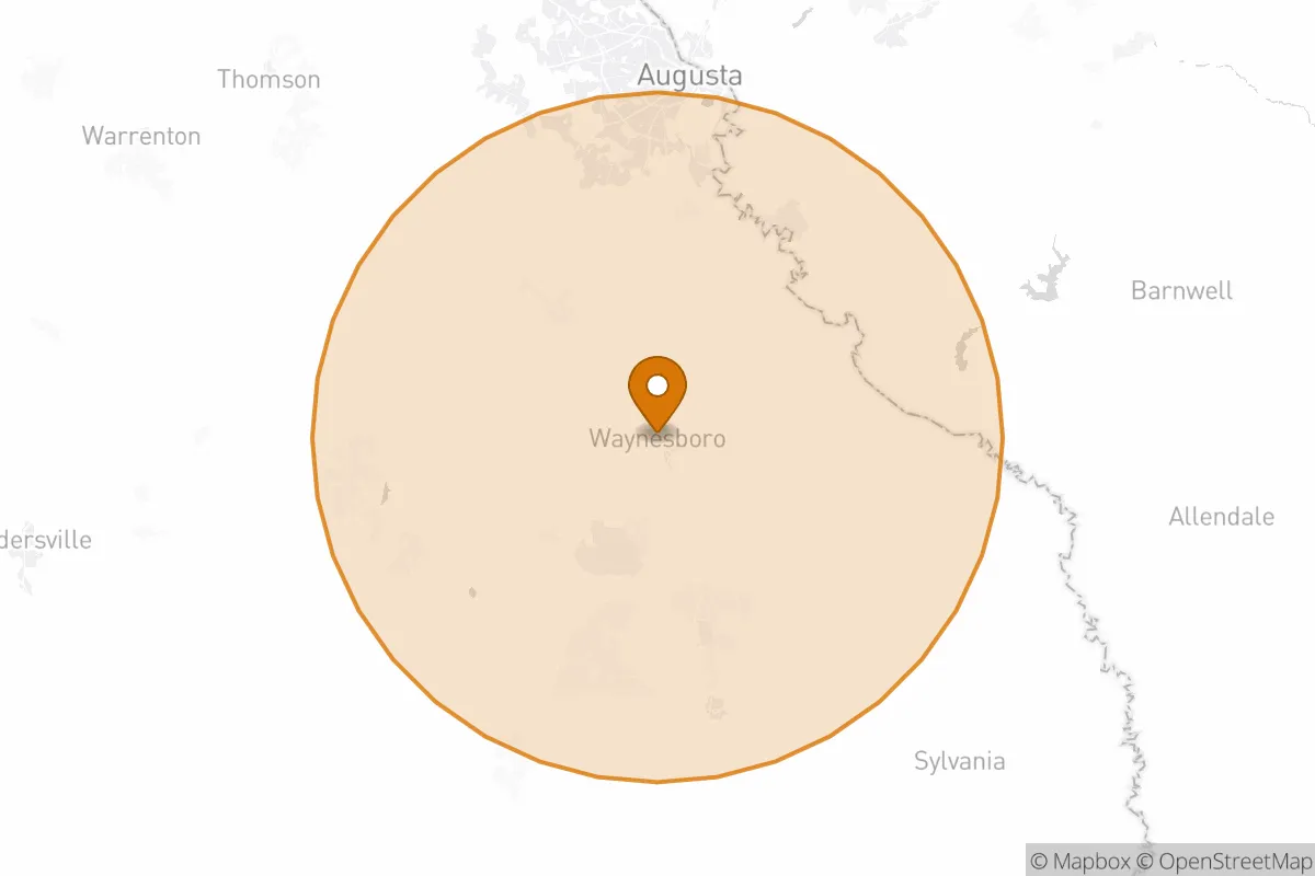 service area service area map in Waynesboro, GA